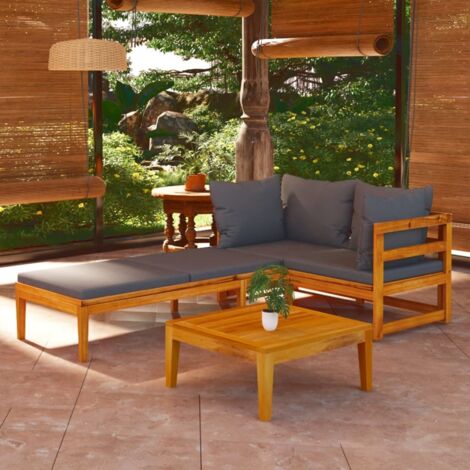 3 pcs Salon de jardin  Salon d'extérieur  Ensemble Meuble de Jardin  Mobilier d'Extérieur avec coussins gris foncé Bois d'acacia XFNRX373025 (1/5)