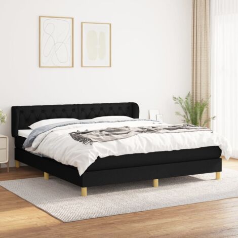 Lit à sommier tapissier avec matelas,Lit Adulte,Meuble de Chambre à Coucher Noir 160x200 cm Tissu XZZ659978 (1/5)