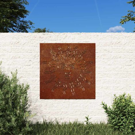Décoration murale jardin,Ornement mural extérieur,Original 55x55 cm acier corten design du soleil CNEI792514
