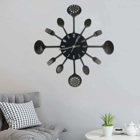 Horloge murale,Décoration murale,Pendule Murale et cuillère avec fourchette Noir 40 cm Aluminium VDVM919563 (1/5)