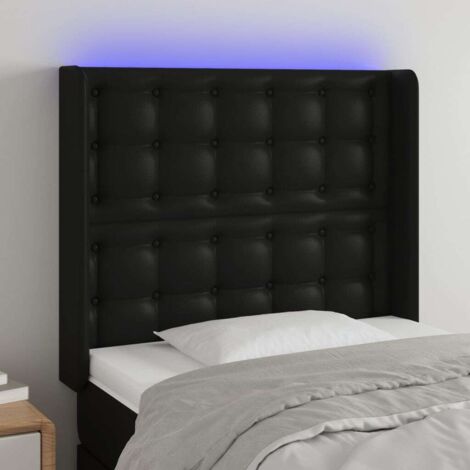 Tête de lit avec lumière LED,Panneau de lit,Décoration murale Noir 83x16x118/128 cm Similicuir XJDT916531 (1/5)