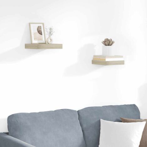 Lot de 2 Étagères murales flottantes Étagère de Rangement Murale pour Chambre à Coucher, Cuisine, Salon Chêne 23x23,5x3,8 cm MDF VSGS223488 (1/5)