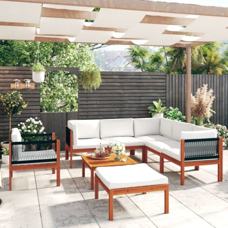 8 pcs Salon de jardin avec coussins,Salon d'extérieur,Ensemble Meuble de Jardin Crème Bois d'acacia solide DGBDF530141 (1/5)