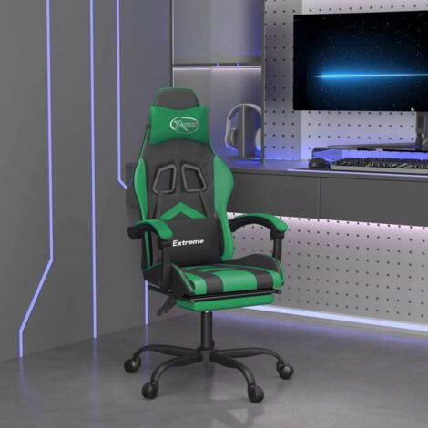 Chaise gaming - Chaise de jeu pivotante et repose-pied - Fauteuil Gaming - Chaise de Bureau d'ordinateur Noir et vert Similicuir BSRHS154626 (1/5)