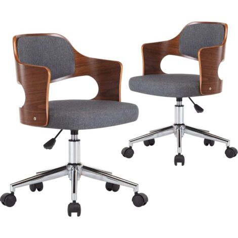 Chaises à manger, Chaises à dîner, Fauteuils de Relaxation pivotantes lot de 2 gris bois courbé et tissu BGT44202 (1/5)