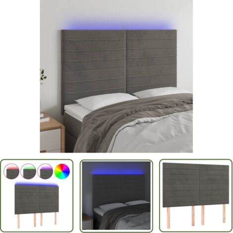 The Living Store Tête de lit à LED Gris foncé 144x5x118/128 cm Velours - Tête De Lit Led - Tête De Lit Velours - Tête De Lit Moderne - Éclairage Led - Têtière De Lit (1/5)