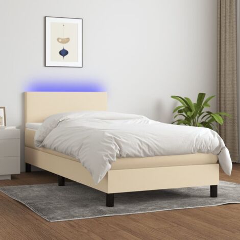 Sommier tapissier avec matelas et LED - Sommier pour Adulte et Enfant - Lit adulte - Crème 90x190 cm Tissu VSGS925930 (1/5)