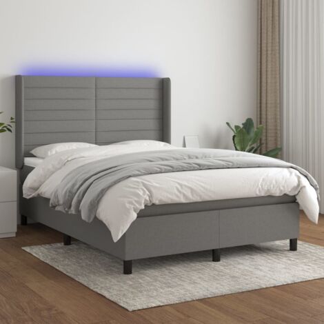 Sommier tapissier et matelas et LED Sommier pour Adulte et Enfant Lit adulte Gris foncé 140x190 cm Tissu XRKJY6478145 (1/5)