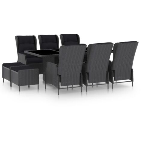 9 pcs Mobilier à dîner avec coussins  Ensemble table et chaise de jardin Résine tressée Gris foncé RTITTK16221 (1/5)