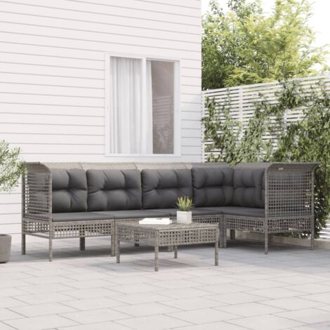 Lot de 6 Salon de jardin Salon d'extérieur Ensemble Meuble de Jardin Mobilier d'Extérieur avec coussins Gris Résine tressée XFNRX375930 (1/5)