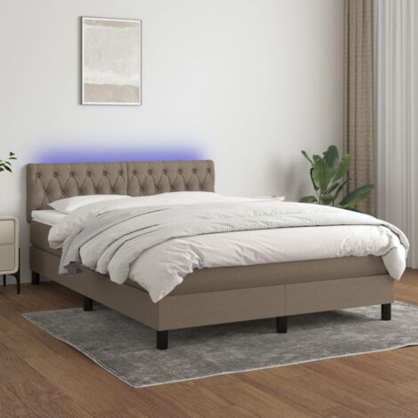 Lit Adulte,Sommier tapissier avec matelas et LED,Lit double - Taupe 140x190 cm Tissu DETHB55416 (1/5)