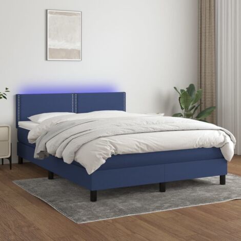 Lit Adulte,Sommier tapissier avec matelas et LED,Lit double - Bleu 140x190 cm Tissu DETHB15418 (1/5)