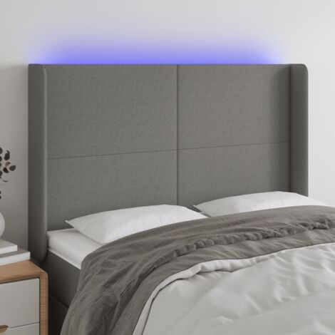 Tête de lit avec lumière LED,Panneau de lit,Décoration murale Gris foncé 147x16x118/128 cm Tissu XJDT780195 (1/5)
