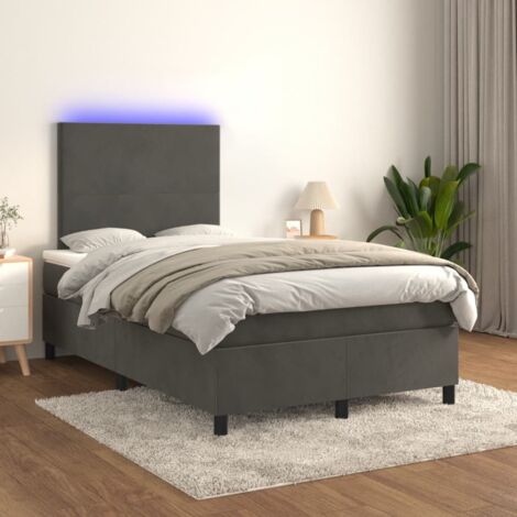 Lit Adulte - Sommier tapissier matelas et LED - Ensemble de lit tapissier - Chambre Intérieur - Gris foncé 120x200 cm Velours XJDT141887 (1/5)