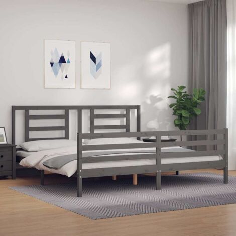 Lit adulte avec tête de lit， Lit double Cadre de lit gris 200x200 cm bois massif MEMV989266 (1/5)