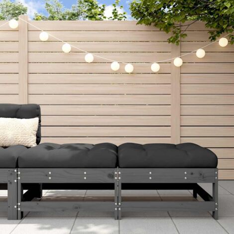 Lot de 2 Repose-pied,Tabouret de pied,Poufs de jardin et coussins gris bois de pin massif CNENE610706 (1/5)
