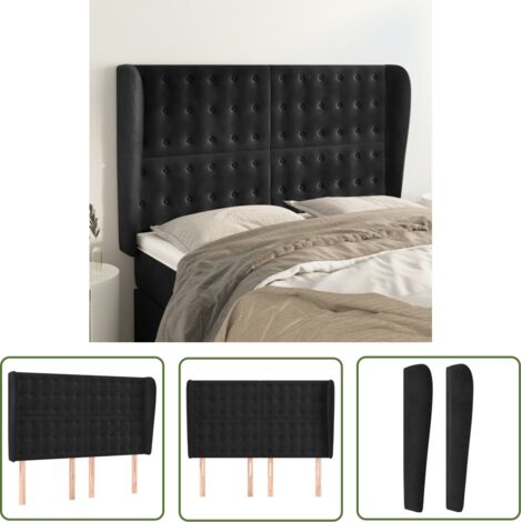 The Living Store Tête de lit avec oreilles Noir 147x23x118/128 cm Velours - Tête De Lit - Literie - Meuble Chambre - Velours - Noire (1/5)
