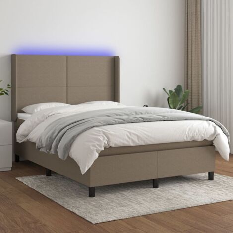 Sommier tapissier avec matelas et LED， Ensemble de lit tapissier， Lit Adulte Chambre Intérieur Taupe 140x200 cm Tissu XZZ562650