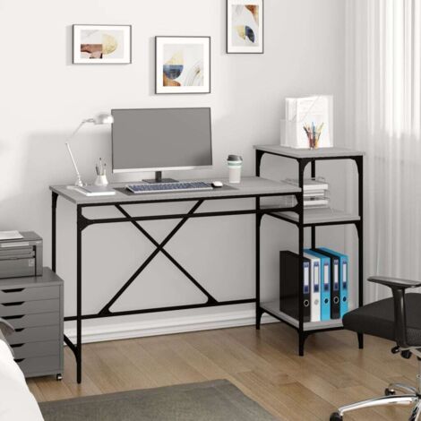 Bureau et étagères, Bureau Informatique, Table de travail, Meuble de Bureau sonoma gris 135x50x90 cm bois ingénierie/fer HYB48009 (1/5)