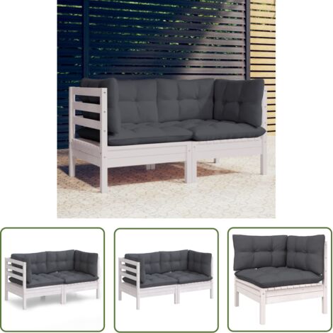 The Living Store Canapé 2 places de jardin avec coussins anthracite Bois de pin - Canapé De Jardin - Mobilier De Jardin - Canapé Deux Places - Meubles De Terrasse - Ensemble De Jardin (1/5)