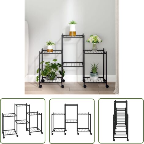 The Living Store Jardinière avec roues 83x25x63,5 cm Noir Fer - Support Plante - Jardinerie - Étagère Murale - Fleur Pot - Décoration Intérieur (1/5)