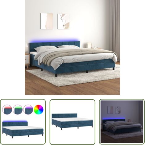 The Living Store Sommier à lattes de lit avec matelas LED Bleu foncé 200x200 cm - Lit Plateforme - Lit Design - Lit Capitonné - Lit Velours - Lit Avec Éclairage Led (1/5)