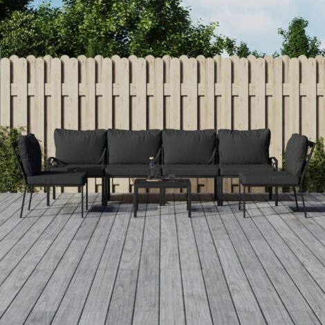 7 pcs Salon de jardin Salon d'extérieur Ensemble Meuble de Jardin Mobilier d'Extérieur avec coussins gris bambou acier XFNRX277987 (1/5)