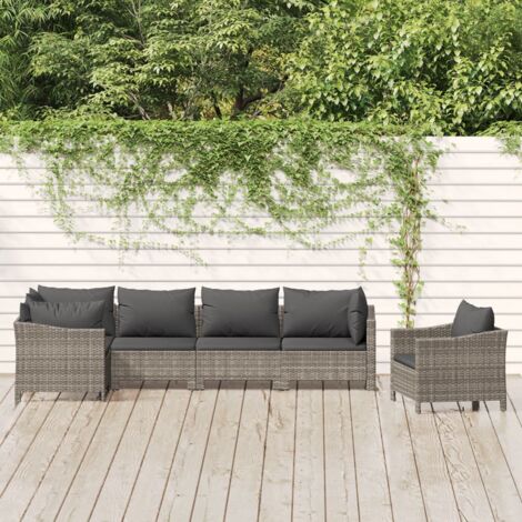 Lot de 6 Salon de jardin Salon d'extérieur Ensemble Meuble de Jardin Mobilier d'Extérieur avec coussins Gris Résine tressée XFNRX943184 (1/5)