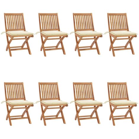 8 pcs Chaises pliables de jardin avec coussins Siège de Terrasse Chaises pliantes d'extérieur Teck solide DHNET8367745 (1/5)