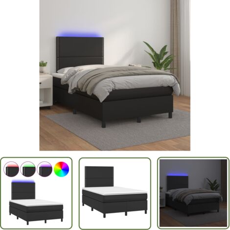 The Living Store Sommier à lattes de lit avec matelas et LED Noir 120x200 cm - Lit Plateforme - Lit Design - Lit Moderne - Lit Capitonné - Sommier Tapissier (1/5)