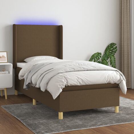 Lit Adulte - Sommier tapissier matelas et LED - Ensemble de lit tapissier - Chambre Intérieur - Marron foncé 100x200cm Tissu DETHB85882 (1/5)