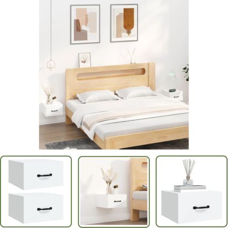 The Living Store Tables de chevet murales 2 pcs blanc 35x35x20 cm - Table De Chevet Murale - Meuble De Chambre - Table De Nuit - Étagère Murale - Rangement Minimaliste (1/5)
