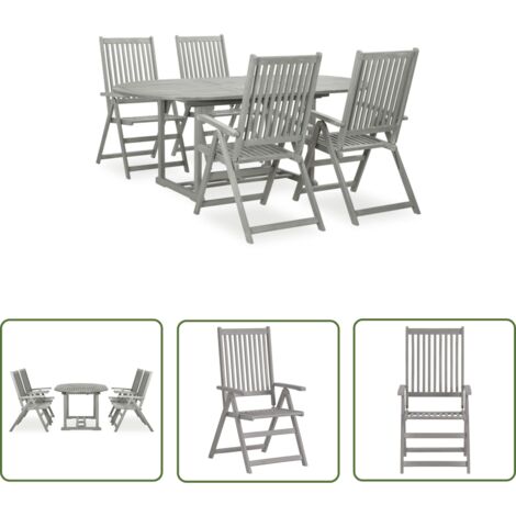 The Living StoreEnsemble à manger de jardin 5 pcs Bois d'acacia massif Gris - Salon De Jardin - Mobilier De Jardin - Table De Jardin - Chaises Pliables - Acacia Massif (1/5)
