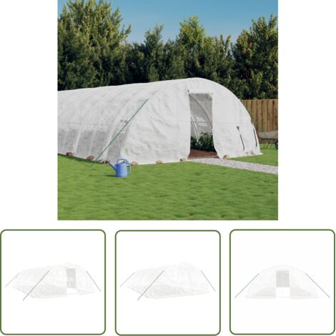 The Living Store Serre avec cadre en acier blanc 40 m² 8x5x2,3 m - Serre De Jardin - Abri Jardin - Tunnel De Jardin - Polycarbonate - Aluminium (1/5)