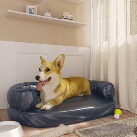 Lit pour chien confortable Lit d'Animal Familier ergonomique Mousse Bleu foncé 75x53cm Similicuir -FR44922 (1/5)