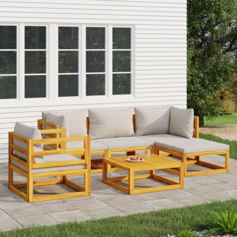 Lot de 6 Salon de jardin Salon d'extérieur Ensemble Meuble de Jardin Mobilier d'Extérieur avec coussins gris clair bois massif XFNRX928416 (1/5)