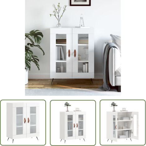 The Living Store Buffet Blanc brillant 69,5x34x90 cm Bois d'ingénierie - Buffet - Armoire - Meuble De Rangement - Mobilier - Cuisine (1/5)