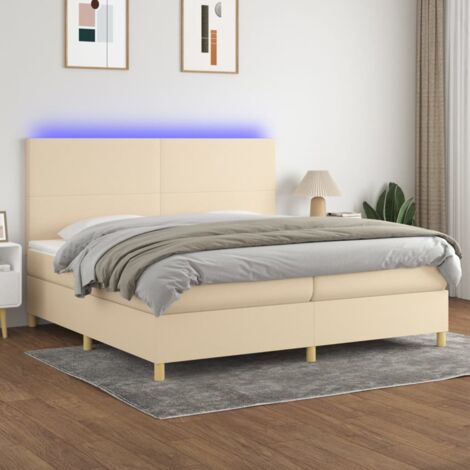 Sommier tapissier et matelas et LED Sommier pour Adulte et Enfant Lit adulte Crème 200x200 cm Tissu XRKJY8962998 (1/5)