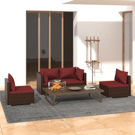 Lot de 4 Salon de jardin Salon d'extérieur Ensemble Meuble de Jardin Mobilier d'Extérieur avec coussins Résine tressée Marron XFNRX458263 (1/5)