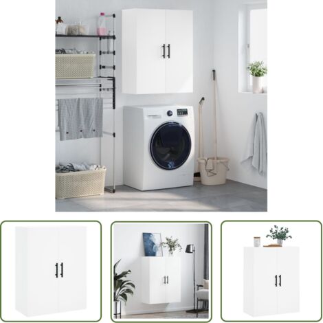 The Living Store Armoire murale blanc 69,5x34x90 cm - Armoire Murale - Meuble De Rangement - Armoire Blanche - Étagère Murale - Rangement Mural (1/5)