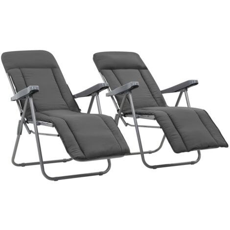 Lot de 2 Chaises pliables de jardin avec coussins Siège de Terrasse Chaises pliantes Extérieur Gris DHNET2796231 (1/5)