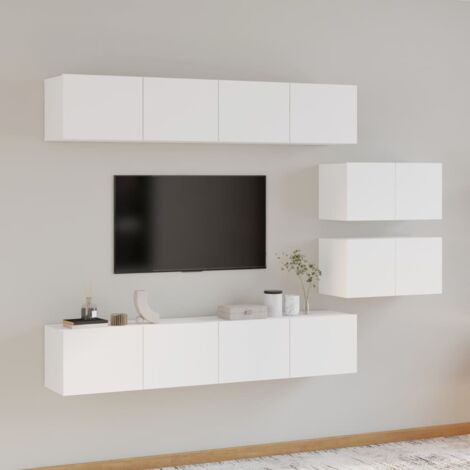 6 pcs Ensemble de meubles TV Banc TV Meuble de Rangement Blanc Bois d'ingénierie HUIBU817064 (1/5)