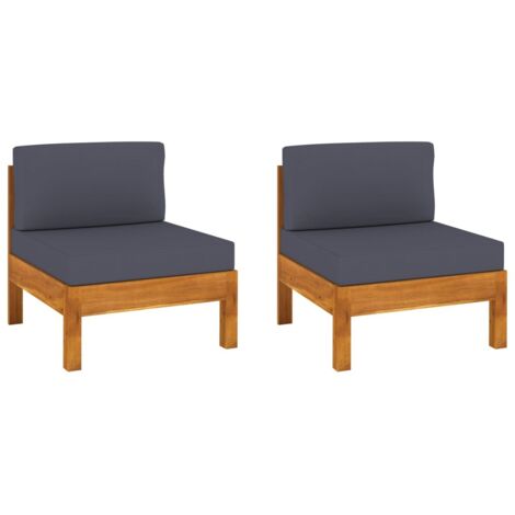 Canapé de jardin design industriel - Canapés centraux 2 pcs avec coussins gris foncé Acacia solide -BV69098 (1/5)