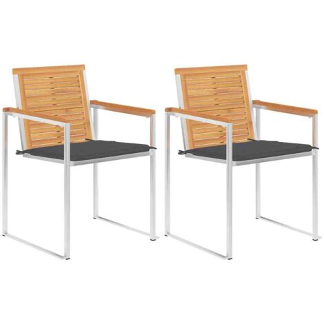 Lot de 2 Chaises de jardin avec coussins Siège de Terrasse Fauteuil de jardin Teck solide et acier DHNET2840503 (1/5)