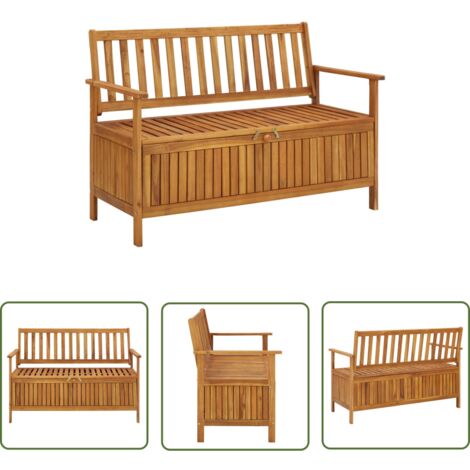 The Living Store Banc de rangement de jardin 120 cm bois d'acacia solide - Banc De Jardin - Banc De Rangement - Mobilier De Jardin - Acacia - Meuble Extérieur (1/5)