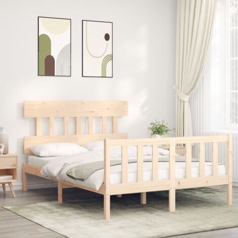 Lit adulte avec tête de lit, Lit double Cadre de lit,Chambre à Coucher Maison 140x200 cm bois massif XZZ230002 (1/5)