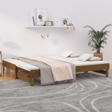 Lit coulissant Lit Adulte Lit gigogne Marron miel 2x(100x200) cm Bois de pin solide XZZZ708410 (1/5)