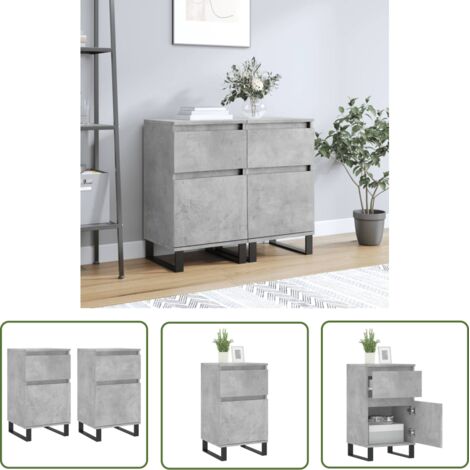 The Living Store Buffets 2 pcs gris béton 40x35x70 cm bois d'ingénierie - Buffet Design Moderne - Buffet Rangements - Buffet Cuisine - Buffet Salon - Meuble Rangement (1/5)