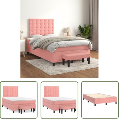 The Living Store Sommier à lattes de lit avec matelas Rose 120x200 cm Velours - Lit Double - Lit Rose - Lit Velours - Lit Design - Tête De Lit Ajustable (1/5)