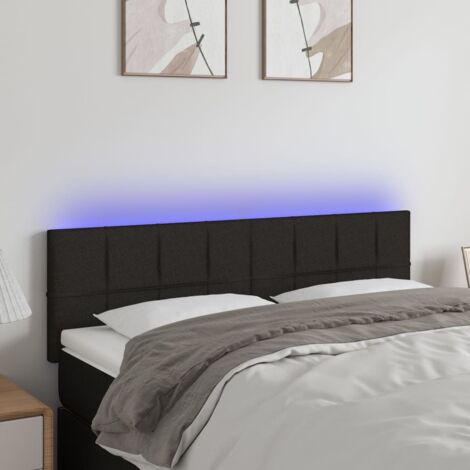 Tête de lit avec lumière LED,Panneau de lit,Décoration murale Noir 144x5x78/88 cm Tissu XJDT144874 (1/5)